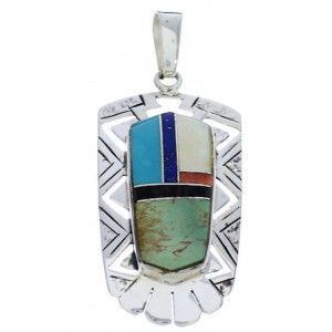 Multicolor Inlay Jewelry Southwestern Sterling Silver Pendant PX30176
