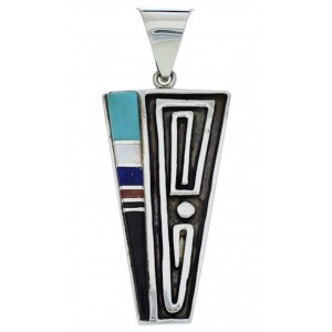 Multicolor Inlay Southwest Genuine Sterling Silver Pendant PX30287
