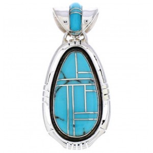 Southwest Silver And Turquoise Inlay Jewelry Pendant EX29663