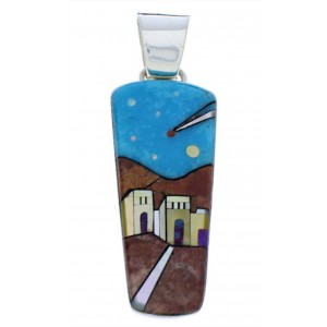 Silver Native American Village Design Multicolor Pendant PX29761