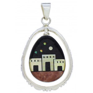 Multicolor Silver Native American Village Design Pendant PX29765