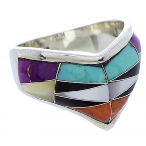 Sterling Silver Multicolor Turquoise Ring Jewelry Size 7-3/4 RS42178