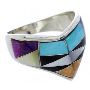 Multicolor Inlay Authentic Sterling Silver Ring Size 8-1/4 JX37903