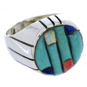 Genuine Sterling Silver Multicolor Inlay Ring Size 11-3/4 JX37771