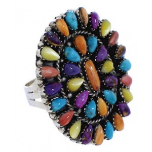 Authentic Sterling Silver Multicolor Southwest Ring Size 6-3/4 AX37673