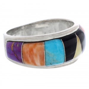 Multicolor Inlay Sterling Silver Jewelry Ring Size 7-1/4 UX35995