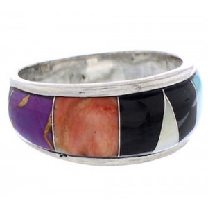 Sterling Silver Multicolor Inlay Jewelry Ring Size 7-1/4 UX35997