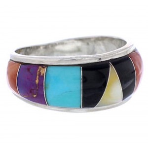 Multicolor Inlay Genuine Sterling Silver Ring Size 8-1/2 AS39497