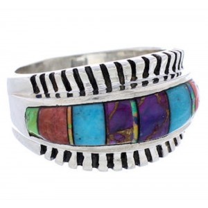 Turquoise Multicolor Inlay Sterling Silver Ring Size 6-1/2 NS39020