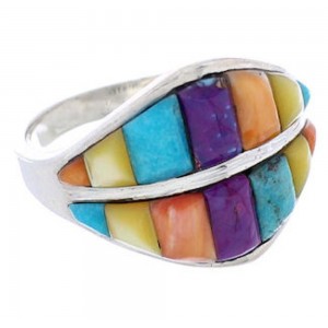 Multicolor Inlay Sterling Silver Southwest Ring Size 7-1/2 UX36017