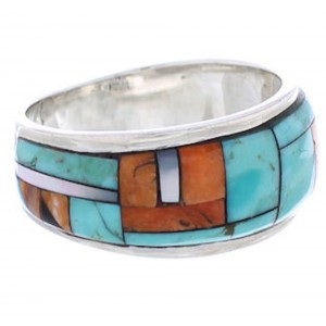 Southwest Sterling Silver Multicolor Inlay Ring Size 6-1/4 UX36031