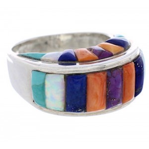 Multicolor Inlay Sterling Silver Southwest Ring Size 8-1/2 UX36033