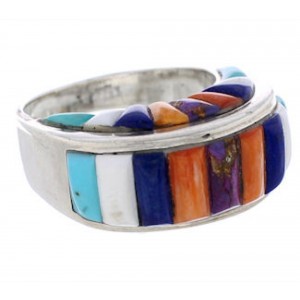 Sterling Silver Multicolor Inlay Southwest Ring Size 8-3/4 UX36039