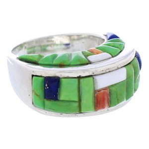 Silver And Multicolor Inlay Southwest Ring Size 6-1/4 UX36041