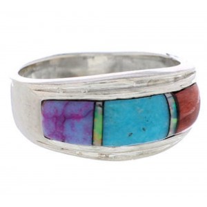 Genuine Sterling Silver Multicolor Inlay Ring Size 8-1/2 UX36123