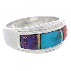 Authentic Sterling Silver Multicolor Inlay Ring Size 8-3/4 UX36146