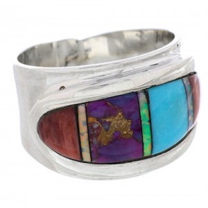 Genuine Sterling Silver Multicolor Inlay Ring Size 7-1/4 UX36216