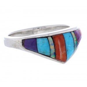 Southwest Sterling Silver Multicolor Inlay Ring Size 6-3/4 UX36220