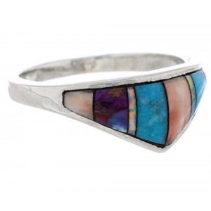 Silver And Multicolor Inlay Jewelry Ring Size 8-1/2 UX36233