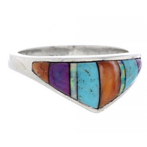 Authentic Sterling Silver Multicolor Inlay Ring Size 7-3/4 UX36477