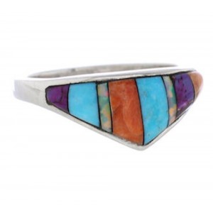 Southwest Sterling Silver Multicolor Inlay Ring Size 6-3/4 UX36482