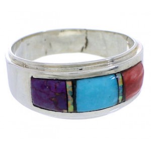 Genuine Sterling Silver And Multicolor Ring Size 8-3/4 EX50979