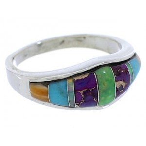 Southwest Multicolor Inlay Silver Ring Size 6-1/2 EX51032