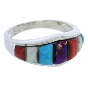 Multicolor Inlay Southwest Silver Ring Size 6-3/4 EX51034