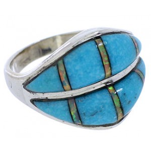 Sterling Silver Jewelry Turquoise Opal Inlay Ring Size 6-3/4 RS44907