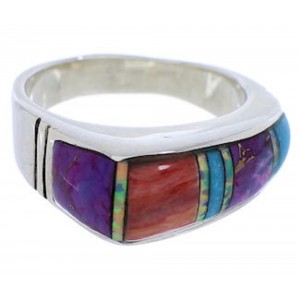 Multicolor Inlay Southwest Sterling Silver Ring Size 5-1/2 JX37930