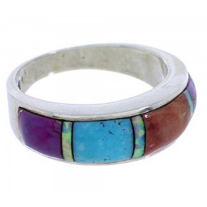 Southwest Sterling Silver Multicolor Inlay Ring Size 6-3/4 JX37938