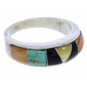 Multicolor Inlay Authentic Sterling Silver Ring Size 6-3/4 JX37963