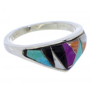 Silver Turquoise Multicolor Southwest Inlay Ring Size 7-1/2 JX37974