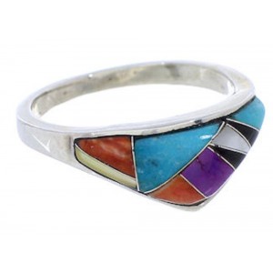 Silver Multicolor Inlay Ring Size 7-3/4 JX37980