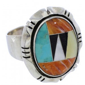 Sterling Silver Multicolor Inlay Ring Size 8-1/2 JX38246