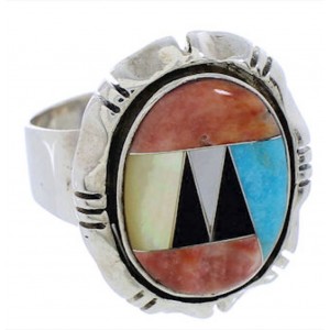 Sterling Silver Multicolor Inlay Ring Size 8-1/4 JX38251