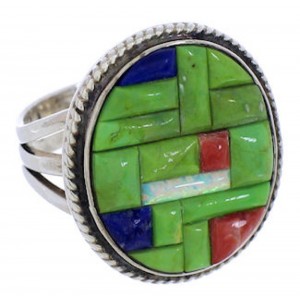 Turquoise Multicolor Southwest Sterling Silver Ring Size 5-1/2 JX38279