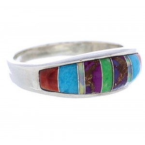 Multicolor Inlay Southwest Sterling Silver Ring Size 6-1/2 CX50612