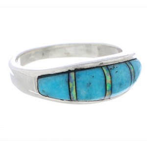 Sterling Silver Opal And Turquoise Inlay Ring Size 7-1/4 CX50634