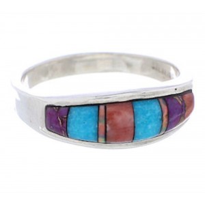 Multicolor Inlay Southwest Sterling Silver Ring Size 8-3/4 CX50639