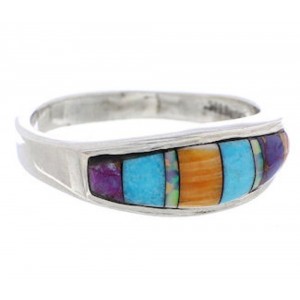 Multicolor Inlay Southwest Sterling Silver Ring Size 5-3/4 CX50648