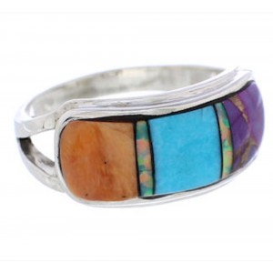 Southwest Multicolor Inlay Silver Ring Size 6 CX50677