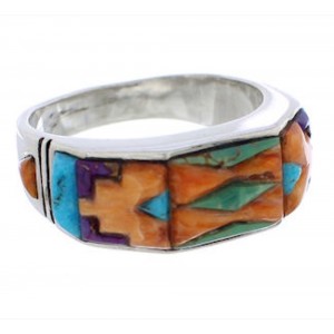 Multicolor Inlay Southwestern Silver Ring Size 7-3/4 CX50766