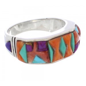 Multicolor Inlay Silver Southwestern Ring Size 6-3/4 CX50770