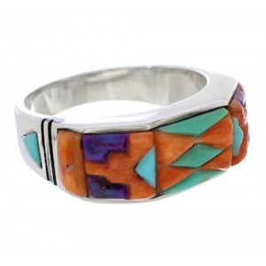 Silver Multicolor Inlay Southwestern Ring Size 7-3/4 CX50771