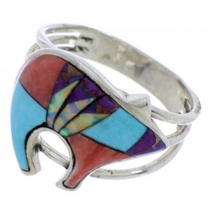 Sterling Silver Multicolor Bear Southwest Ring Size 7-1/2 CX52525