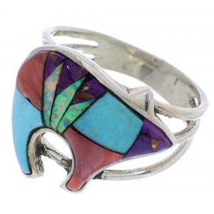 Turquoise Multicolor Jewelry Silver Bear Ring Size 7-3/4 RS36887