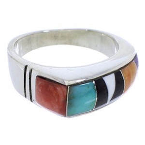 Sterling Silver Southwest Multicolor Inlay Ring Size 5-3/4 CX52652