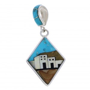 Southwest Multicolor Native American Village Design Pendant EX30711