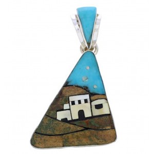 Southwestern Multicolor Native American Village Design Pendant EX30721